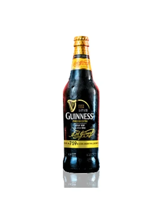 Guinness: 330ml. Ifite uburyohe bwa malt ikomeye, iryoshye kandi irimo ibinure bike.
