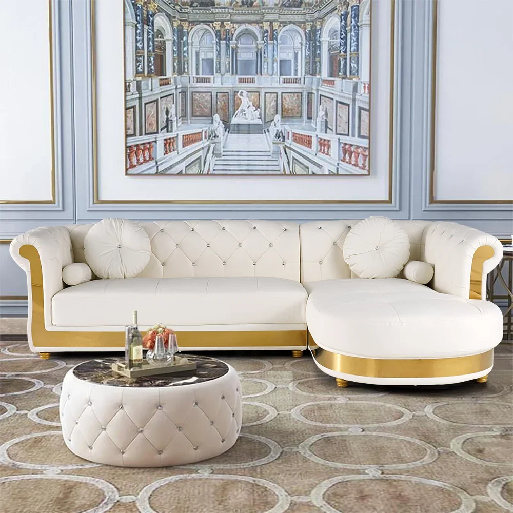 Modern White L-Shaped Corner Sectional Sofa – 5-Seater with Chaise & Pillows | Gisozi Furniture