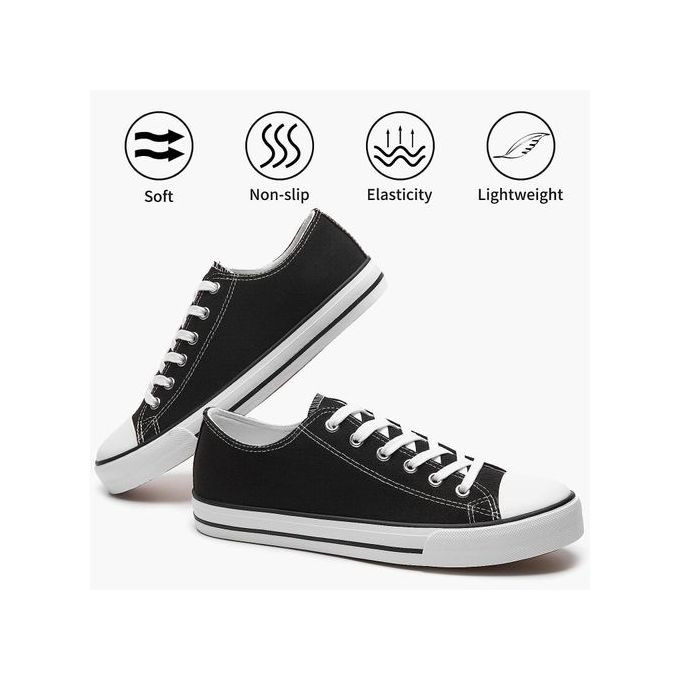 Fashion Couple Canvas Low Top Lace-up Shoes Classic Casual Sneakers Black