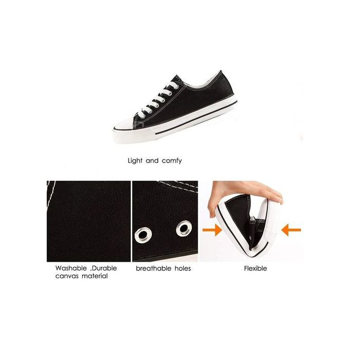 Fashion Couple Canvas Low Top Lace-up Shoes Classic Casual Sneakers Black