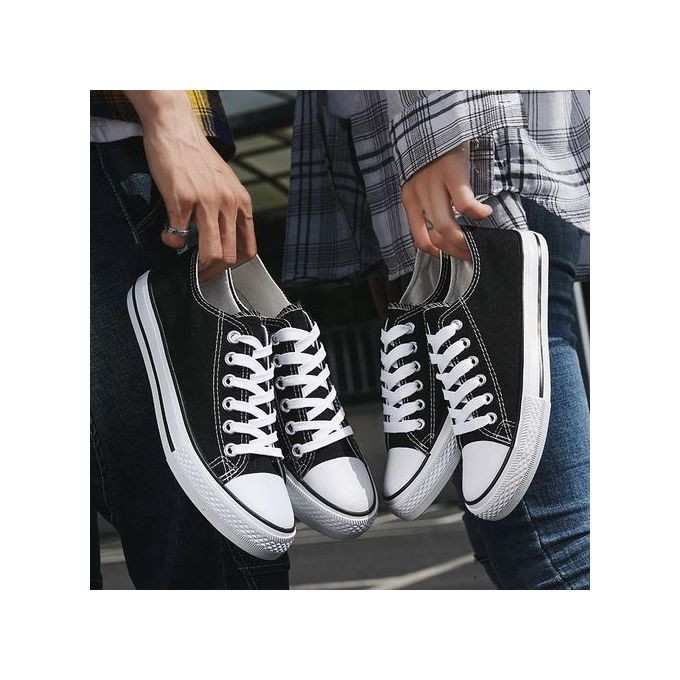 Fashion Couple Canvas Low Top Lace-up Shoes Classic Casual Sneakers Black