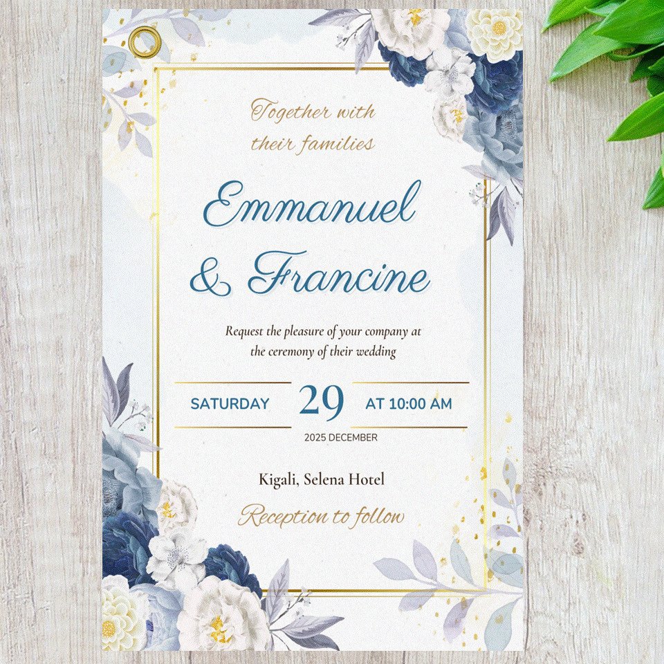 Golden blue Invitation card  ipaki ya invitation 100