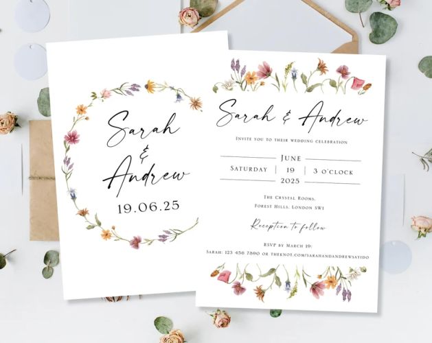 Wildflowers Meadow wedding invitation | 100 Pices