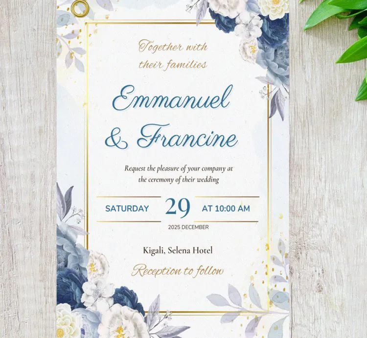 Golden blue Invitation card  ipaki ya invitation 100