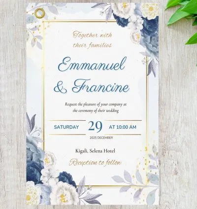Golden blue Invitation card  ipaki ya invitation 100