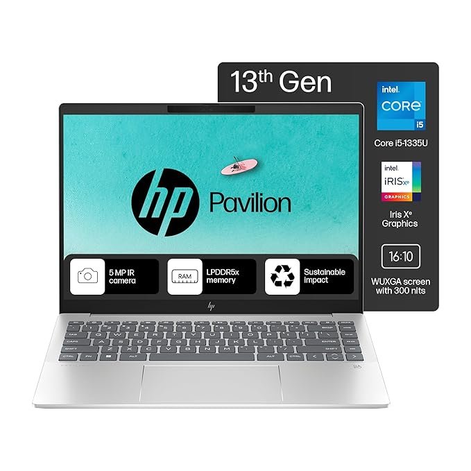 HP Pavilion Plus 14 Laptop, i5 13th Gen, 16GB, 512GB, Iris Xe
